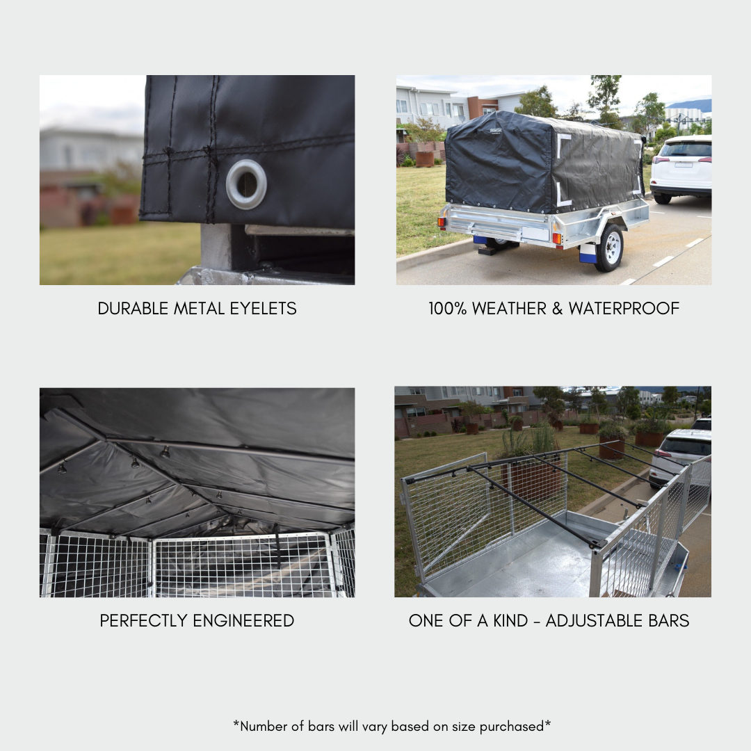 Rugged 8x5x3 Canopy Trailer Cover + Support Bar Structure – Premium Bundle
